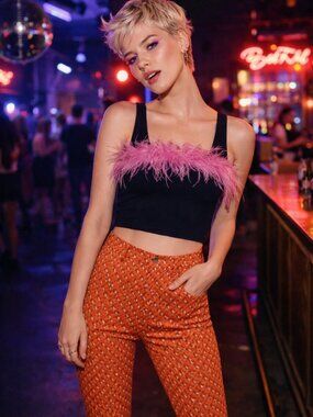 Zara High-Waisted Flare Pants Size S Orange Geometric Print